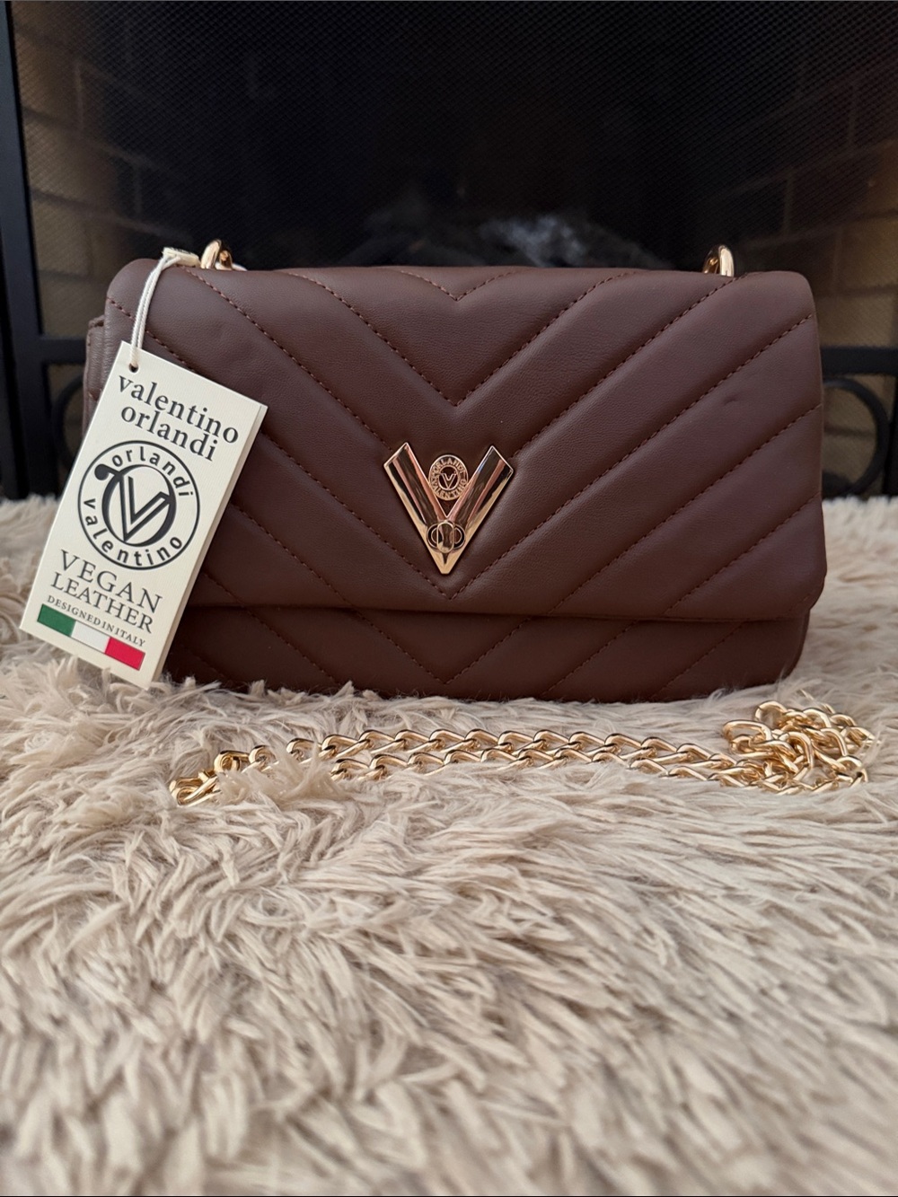 Valentino Orlandi Brown Quilted Crossbody with Gold Hardware